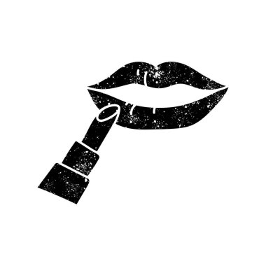 Kadın güzellik ikonu ruj ve dudak siyahı el resmi grunge görünümü