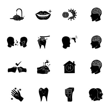 siyah el çizimi sağlık ikonu seti