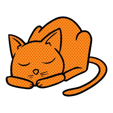 El çizimi uyuyan kedi yarım ton renk vektör çizimi