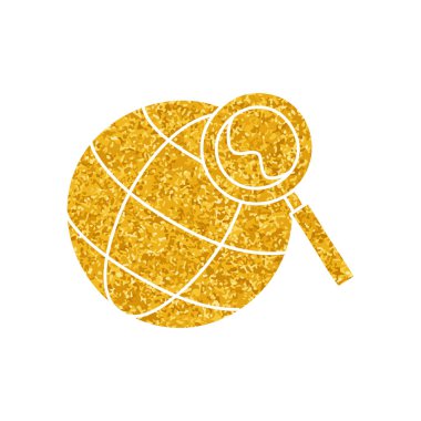 Dünya üzerinde altın rengi büyüteçle çizim