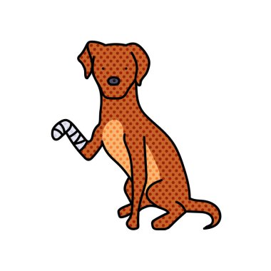 bacak yaralı köpek yarım ton el çizimi renk vektör çizimi