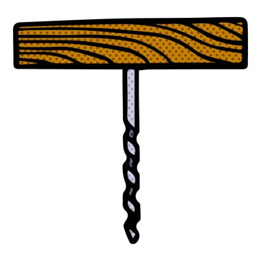 Klasik ahşap matkap simgesi el çizimi yarım ton renk vektörü çizimi