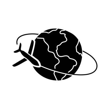 Dünya yörüngesindeki kara el çizilmiş uçak simgesi