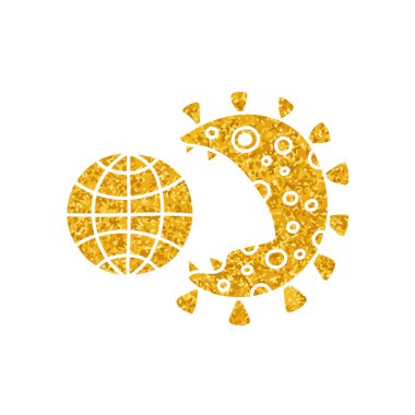 Dünya ikonu ve virüs konsepti altın rengi çizer