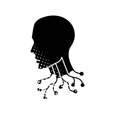 Yarım ton desenli robot siyah el çizimi simgesi