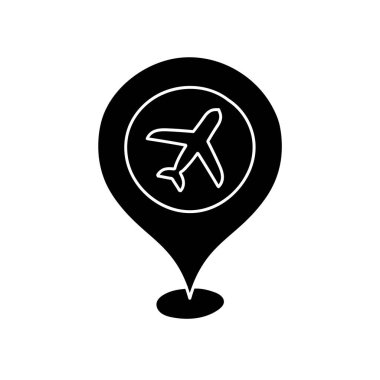 siyah el çizilmiş simge iğne haritası havalimanı