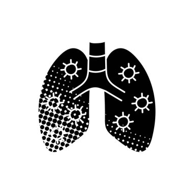 Virüs, insan ciğerlerine bulaştı. Siyah el, yarım ton desenli bir simge çizdi.