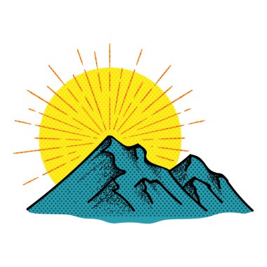 El çizimi dağlar yarım ton renk vektör çizimi