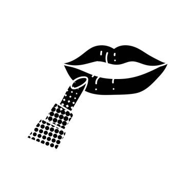 Kadın güzellik simgesi ruj ve dudak siyaha boyanmış yarım ton desenli simge