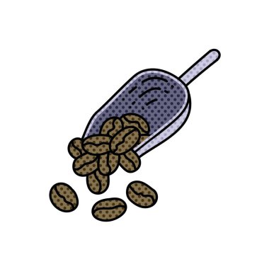 kahve çekirdeği ve kepçe yarım ton el çizimi renk vektörü çizimi