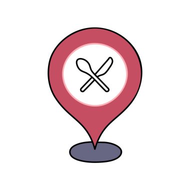 pin haritası restoran el çizimi renk vektör çizimi