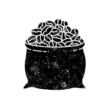 Kahve çekirdeği çuvalı, grunge 'a çizilmiş siyah el resmi.