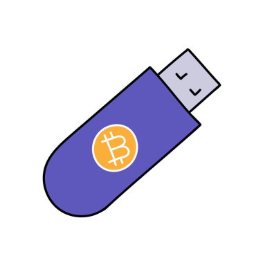 Bitcoin kripto para birimi çevrimdışı donanım cüzdanı konsepti el çizimi renk vektörü illüstrasyonu
