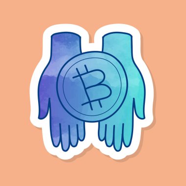 El ele tutuşan bitcoin kripto para birimi simgesi para tutucu renk etiketi