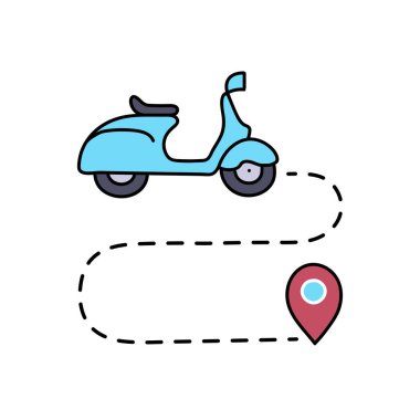 harita scooter rotası el çizimi renk vektörü çizimi