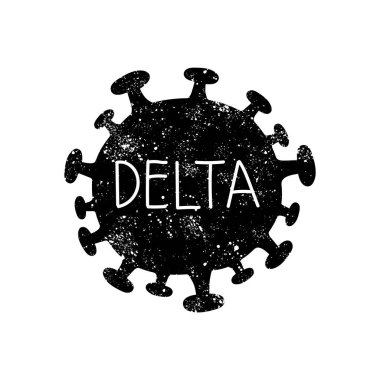 Delta varyant koronavirüs siyah el grunge görünümü simgesi çizilmiş