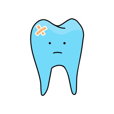 Sargılı diş, elle çizilmiş renk vektörü çizimi