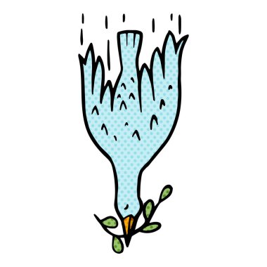 Güvercin zeytin barış konsepti. El çizimi yarım ton renk vektör çizimi.