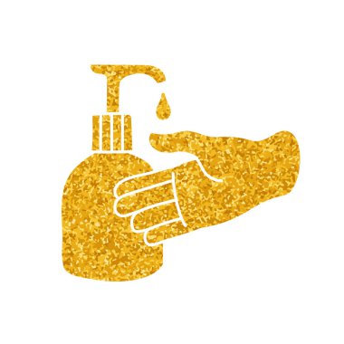 Dezenfekte edilmiş el, altın rengi dezenfektan çizimi ile.