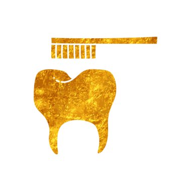Diş fırçası ve altın rengi diş çizimi.