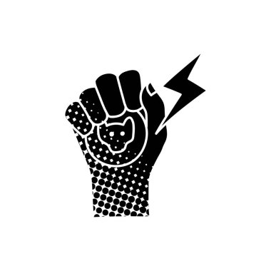 El ele tutuşan siyah el çizimi simgesi yarım ton desen tarzı