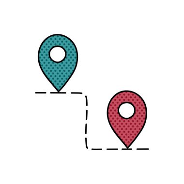 harita rotası yarım ton el çizimi renk vektörü çizimi