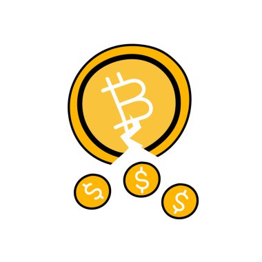 Bitcoin şifreleme madeni para ve dolar el çizimi renk vektörü çizimi