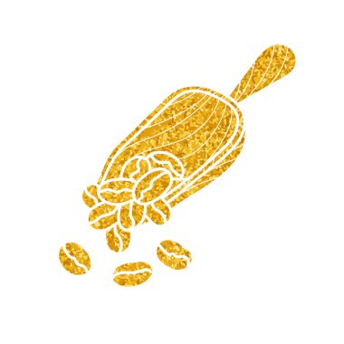 Kahve çekirdeği ve ahşap kepçe altın rengi çiziyor.