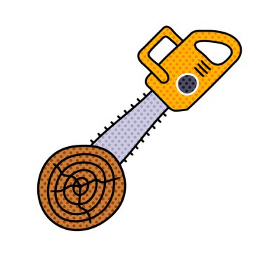 Tahta kütüğü kesen testere yarım ton el çizimi renk vektörü çizimi