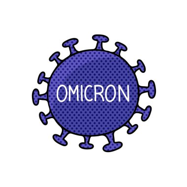 omicron varyant koronavirüs yarım ton el çizimi renk vektörü çizimi