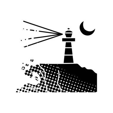 Deniz feneri siyah el çizimi simgesi yarım ton desen tarzında