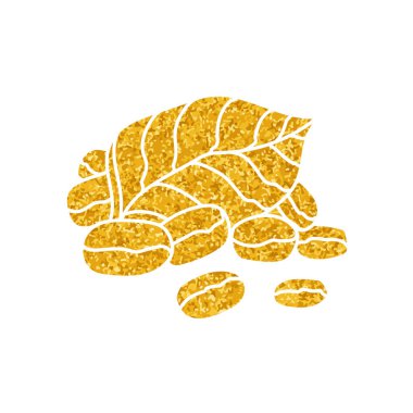 Kahve çekirdeği ve yapraklar altın renginde çiziliyor.