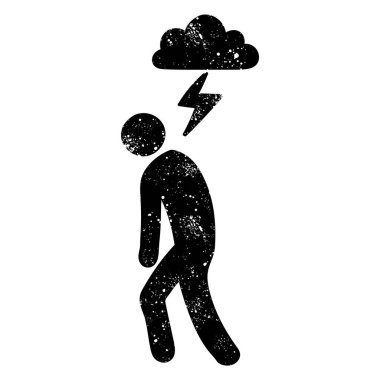 Ruh sağlığı ikonu depresyonu grunge görünümlü siyah el çizimi simgesi