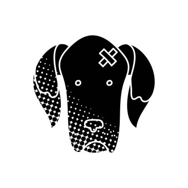 Yaralı köpek siyah el çizimi simgesi yarım ton biçiminde