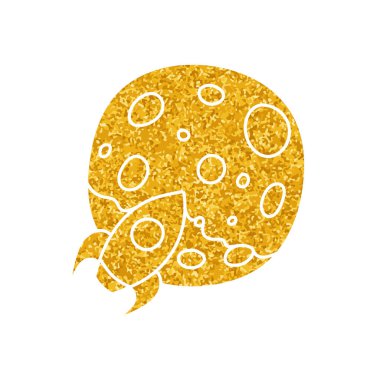 Roket anad gezegen simgesi Ay konsepti kripto para birimi altın rengi çizim