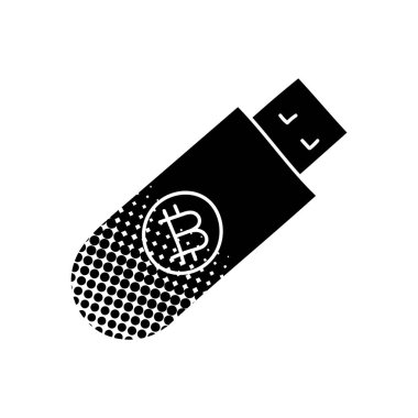 Bitcoin şifreleme çevrimdışı donanım cüzdanı konsepti yarım ton desen biçiminde siyah el çizimi simgesi