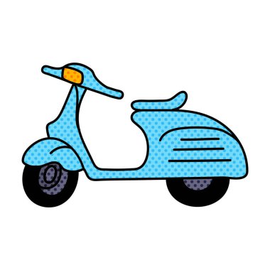 Klasik scooter yarım ton el çizimi renk vektörü çizimi