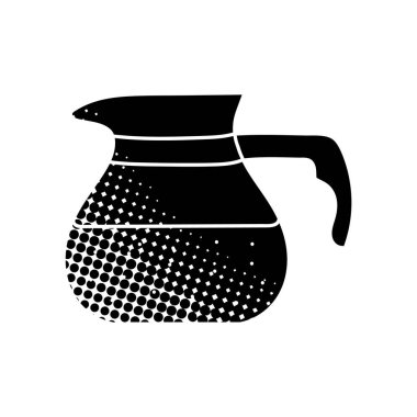 Sürahi kahve, çay, süt, çikolata içeceği yarım ton desenli simge çizilmiş siyah el içeceği.