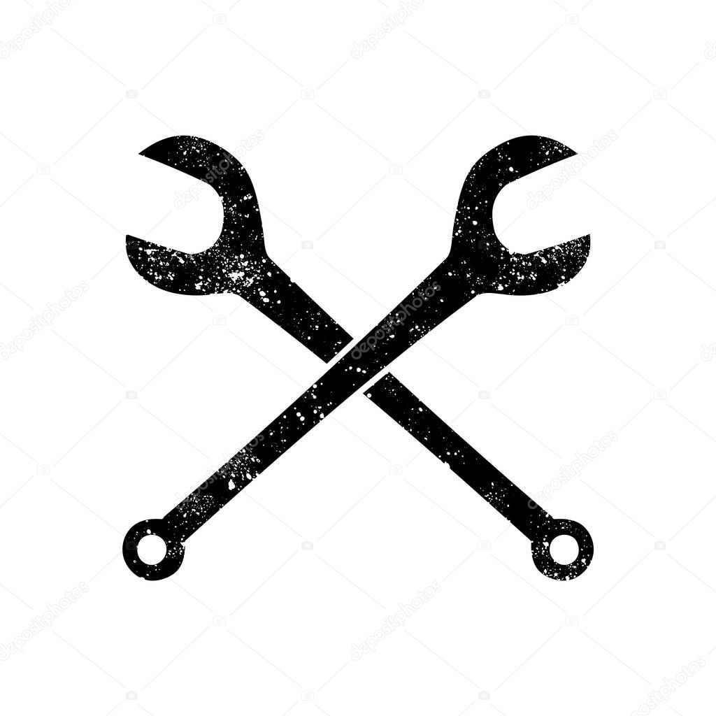 Woodworking table saw arbor wrenches black hand drawn icon in grunge look