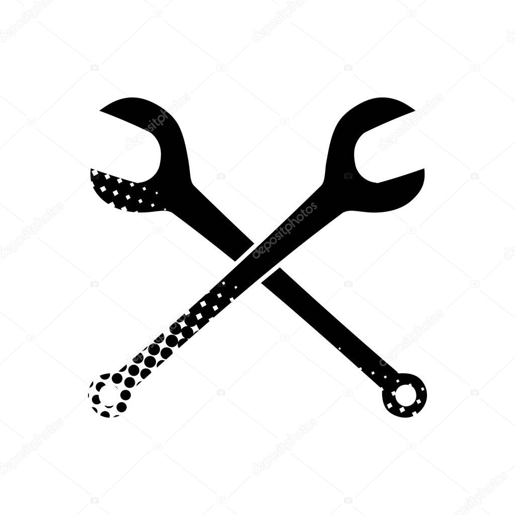 Woodworking table saw arbor wrenches black hand drawn icon in halftone texture style