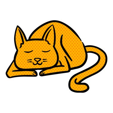 El çizimi uyuyan kedi yarım ton renk vektör çizimi