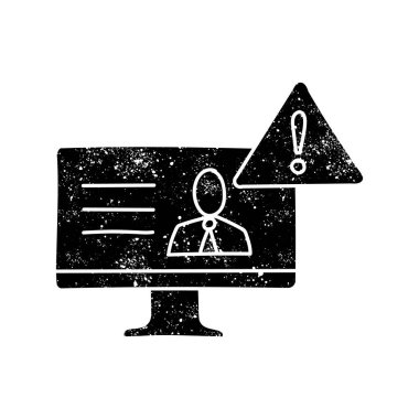 Grunge görünümünde siyah el çizili sahte haber uyarı simgesi bilgisayar monitörü