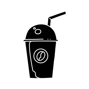 Kahve, plastik bardak ve saman siyah el resmi.