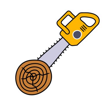 Tahta testereyle ağaç kütüğü kesme el çizimi renk vektörü çizimi