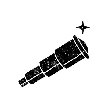 Teleskop siyah el grunge görünümlü simge çizilmiş