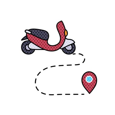 harita scooter rotası yarım ton el çizimi renk vektörü çizimi