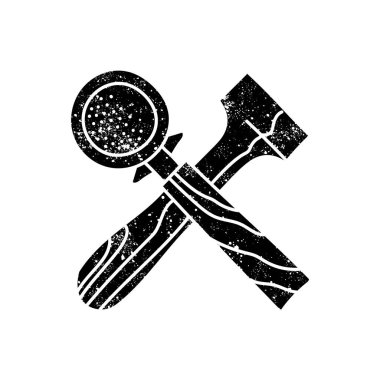 Coffee tamper and portafilter black hand drawn icon in grunge look clipart