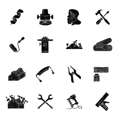 siyah grunge desenli el çizimi ahşap çalışma simgesi seti