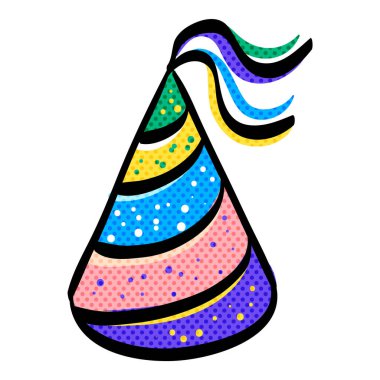Doğum günü şapkası yarım ton simgesi elle çizilmiş renk vektörü çizimi