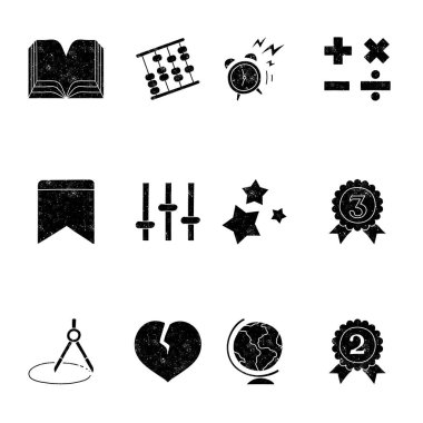 siyah grunge desenli el çizimi eğitim simgesi seti